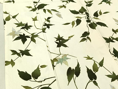 平和屋着物▽上質な小紋 単衣 草葉文 金銀彩 正絹 逸品 AABF6028jh
