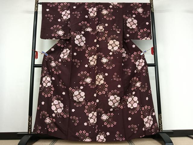 平和屋着物▽小紋 単衣 花丸文 洗える着物 AABF6031jh