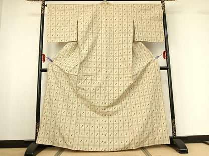 平和屋着物▽上質な紬 単衣 格子 正絹 逸品 AABF6035jh
