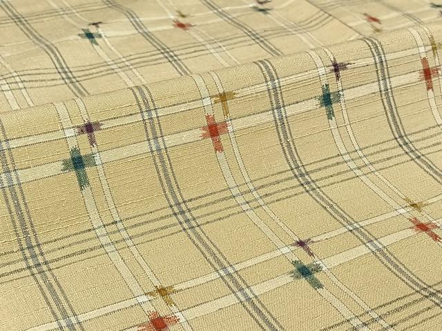 平和屋着物▽上質な紬 単衣 格子 正絹 逸品 AABF6035jh