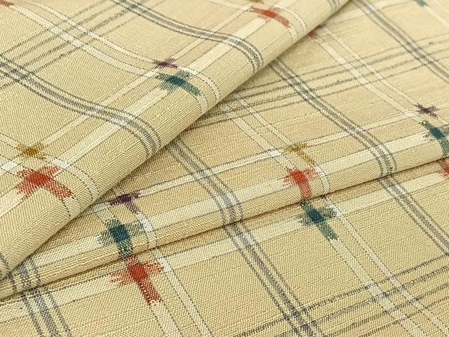 平和屋着物▽上質な紬 単衣 格子 正絹 逸品 AABF6035jh