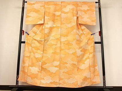 平和屋着物▽上質な小紋 単衣 雲取り文 暈し染め 正絹 逸品 AABF6037jh