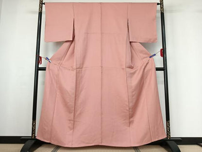 平和屋着物▽上質な色無地 単衣 珊瑚色 正絹 逸品 AABF6039jh