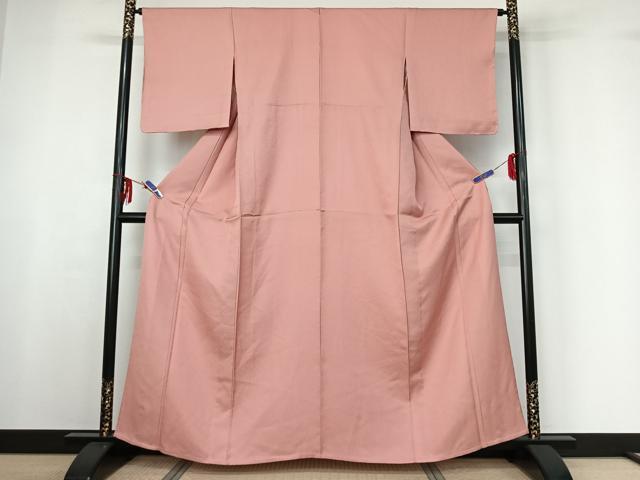 平和屋着物▽上質な色無地 単衣 珊瑚色 正絹 逸品 AABF6039jh