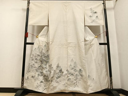 平和屋着物●本場大島紬 染め大島 訪問着 作家物 手描き 風景樹林文 金彩 正絹 逸品 AABF6041ph