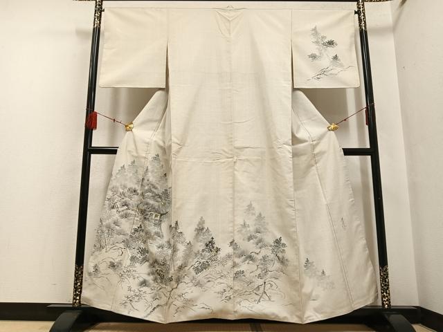平和屋着物●本場大島紬 染め大島 訪問着 作家物 手描き 風景樹林文 金彩 正絹 逸品 AABF6041ph