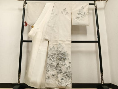 平和屋着物●本場大島紬 染め大島 訪問着 作家物 手描き 風景樹林文 金彩 正絹 逸品 AABF6041ph