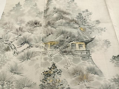 平和屋着物●本場大島紬 染め大島 訪問着 作家物 手描き 風景樹林文 金彩 正絹 逸品 AABF6041ph