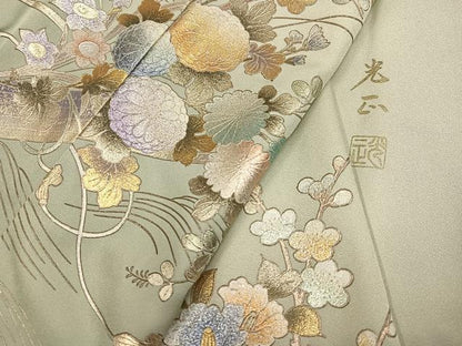 平和屋着物●金彩友禅 卓越技能者・名工・和田光正 訪問着 花筏文 暈し染め 金銀彩 正絹 逸品 AABF6047ph