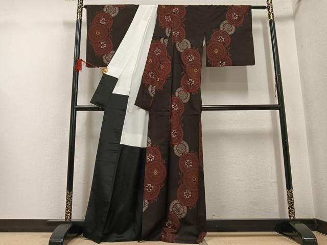平和屋着物●本場大島紬 割り込み絣 花丸文 正絹 逸品 AABF6053ph