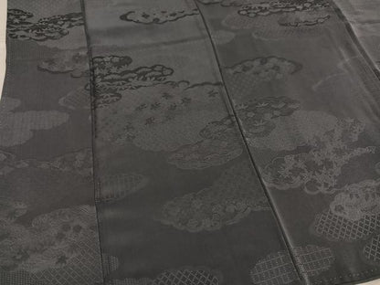 平和屋着物●上質な色無地 松竹梅 煤色 雲重ね地紋 正絹 逸品 AABF6056ph