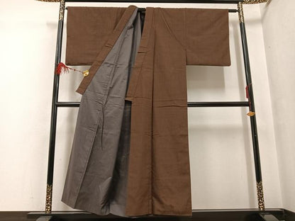 平和屋着物●男性 紬 色無地 憲法色 正絹 逸品 AABF6064ph