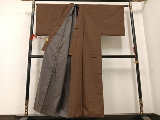平和屋着物●男性 紬 色無地 憲法色 正絹 逸品 AABF6064ph