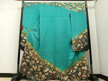 平和屋着物●越後十日町の一流染匠 桐屋・翠山工房 振袖 臈纐纈師 絞り 辻が花 暈し染め 金通し地 正絹 逸品 AABF6066ph