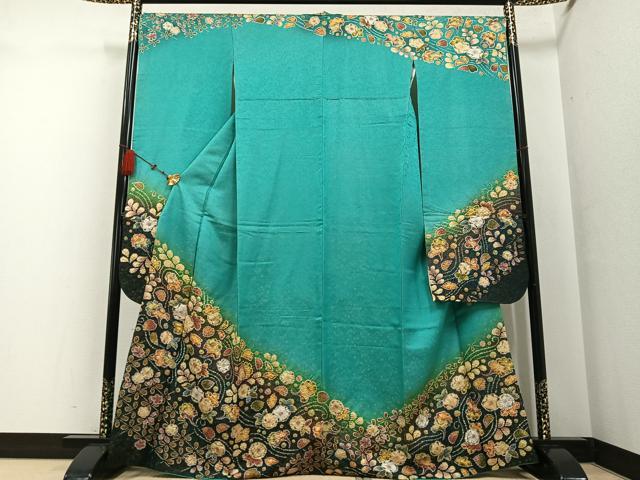 平和屋着物●越後十日町の一流染匠 桐屋・翠山工房 振袖 臈纐纈師 絞り 辻が花 暈し染め 金通し地 正絹 逸品 AABF6066ph