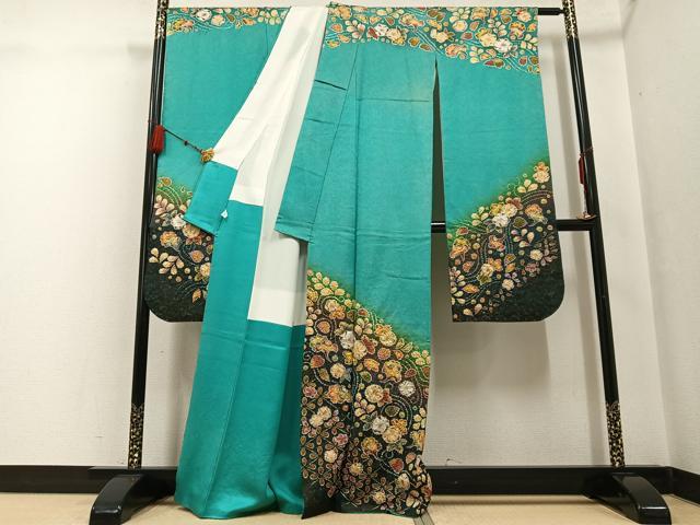 平和屋着物●越後十日町の一流染匠 桐屋・翠山工房 振袖 臈纐纈師 絞り 辻が花 暈し染め 金通し地 正絹 逸品 AABF6066ph