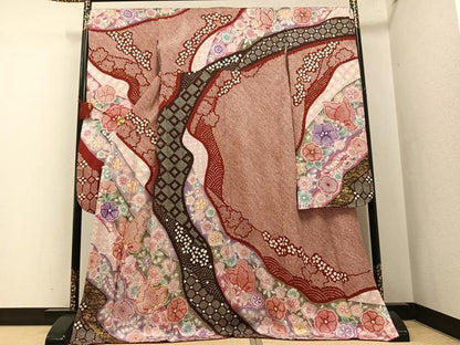 平和屋着物●豪華振袖 駒刺繍 絞り 花蝶文 金彩 正絹 逸品 AABF6068ph