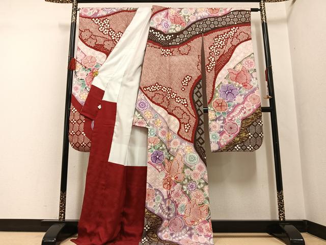 平和屋着物●豪華振袖 駒刺繍 絞り 花蝶文 金彩 正絹 逸品 AABF6068ph