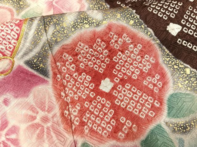 平和屋着物●豪華振袖 駒刺繍 絞り 花蝶文 金彩 正絹 逸品 AABF6068ph