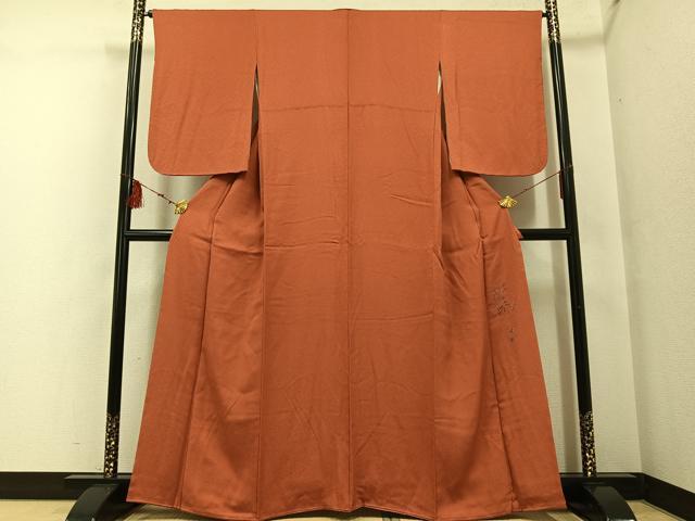 平和屋着物●京加賀友禅 百貫達雄 色無地 照柿色 正絹 逸品 AABF6069ph