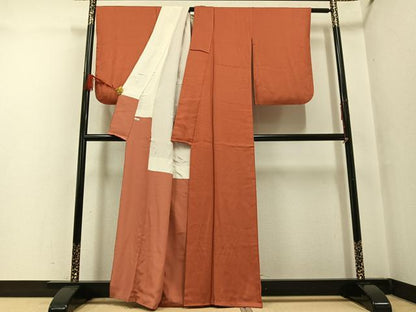 平和屋着物●京加賀友禅 百貫達雄 色無地 照柿色 正絹 逸品 AABF6069ph