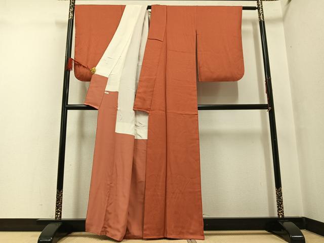 平和屋着物●京加賀友禅 百貫達雄 色無地 照柿色 正絹 逸品 AABF6069ph