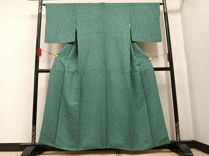 平和屋着物●上質な色無地 花地紋 老竹色 正絹 逸品 未使用 AABF6070ph