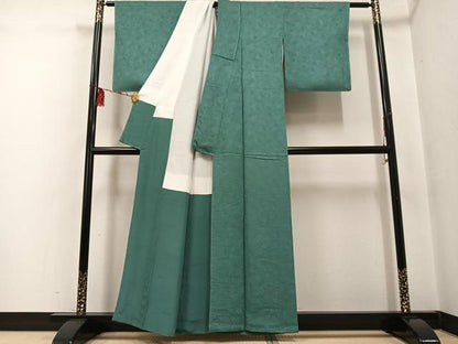平和屋着物●上質な色無地 花地紋 老竹色 正絹 逸品 未使用 AABF6070ph