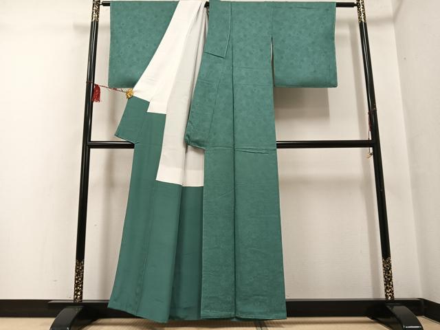 平和屋着物●上質な色無地 花地紋 老竹色 正絹 逸品 未使用 AABF6070ph