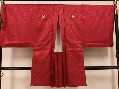 平和屋着物●男性 色紋付 羽織セット 花菱地紋 葡萄茶色 洗える着物 AABF6071ph