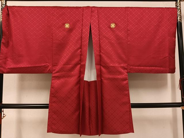 平和屋着物●男性 色紋付 羽織セット 花菱地紋 葡萄茶色 洗える着物 AABF6071ph