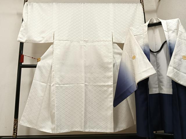平和屋着物●男性 色紋付 羽織セット 花菱地紋 洗える着物 AABF6072ph