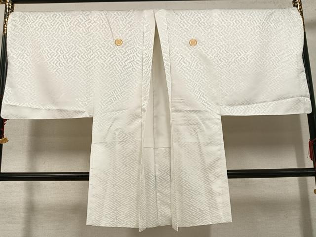 平和屋着物●男性 色紋付 羽織セット 紗綾形地紋 象牙色 洗える着物 AABF6073ph