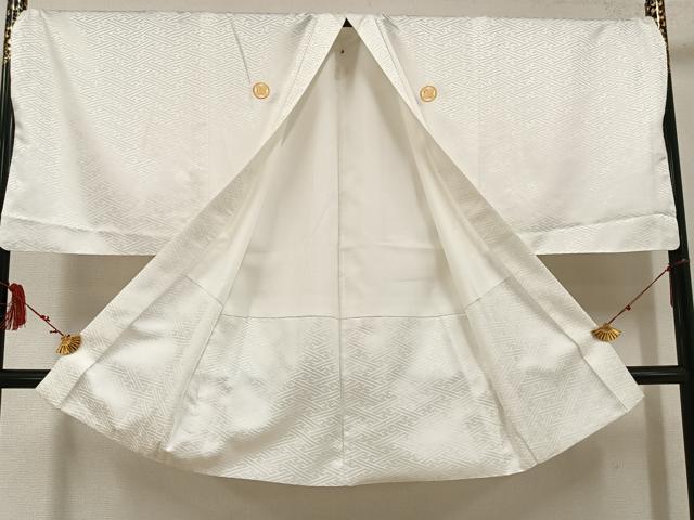 平和屋着物●男性 色紋付 羽織セット 紗綾形地紋 象牙色 洗える着物 AABF6073ph