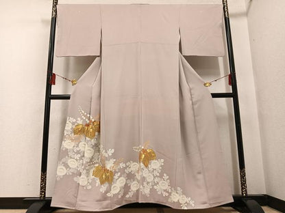平和屋着物●豪華色留袖 駒刺繍 草花文 正絹 逸品 AABF6076ph
