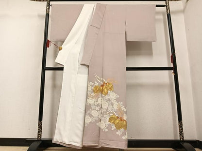 平和屋着物●豪華色留袖 駒刺繍 草花文 正絹 逸品 AABF6076ph
