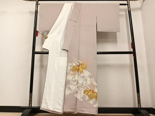 平和屋着物●豪華色留袖 駒刺繍 草花文 正絹 逸品 AABF6076ph