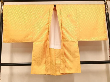 平和屋着物●男性 色紋付 羽織セット 萱草色 洗える着物 AABF6077ph