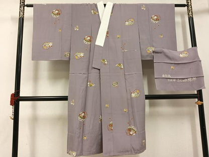 平和屋着物●長襦袢 無双仕立て 京友禅 雪輪兎花文 馬 反端付き 正絹 逸品 AABF6079ph