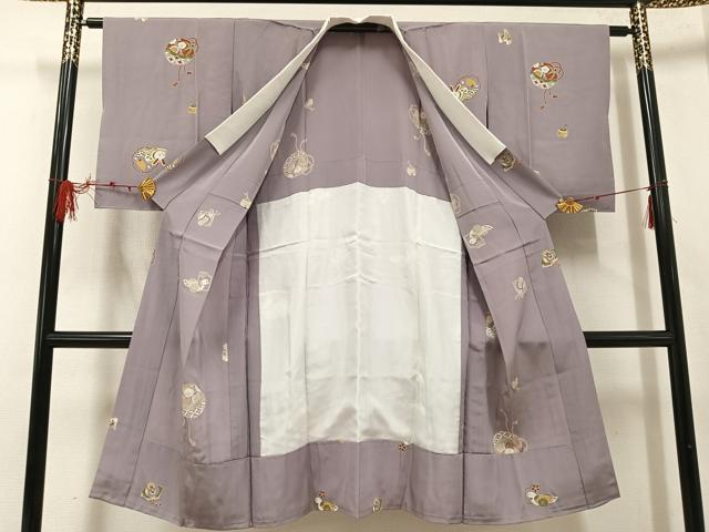 平和屋着物●長襦袢 無双仕立て 京友禅 雪輪兎花文 馬 反端付き 正絹 逸品 AABF6079ph