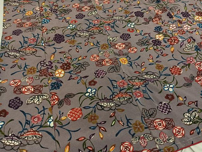 平和屋着物●古琉球紅型　小紋　草花文　古代縮緬　反端付き　正絹　逸品　未使用　AABF6080ph