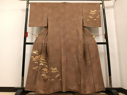 平和屋着物●訪問着 手描き 駒刺繍 松 暈し染め 正絹 逸品 未使用 AABF6088ph