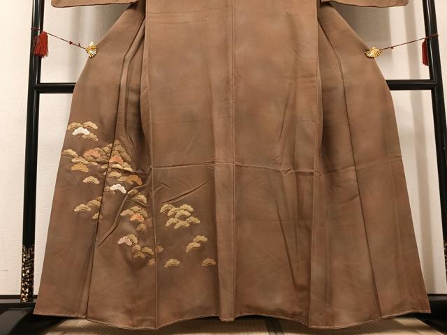 平和屋着物●訪問着 手描き 駒刺繍 松 暈し染め 正絹 逸品 未使用 AABF6088ph