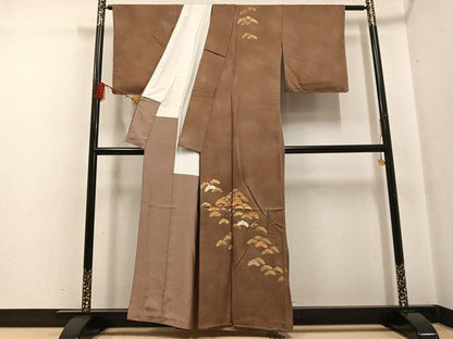 平和屋着物●訪問着 手描き 駒刺繍 松 暈し染め 正絹 逸品 未使用 AABF6088ph