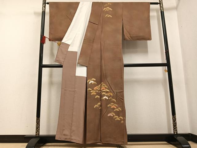平和屋着物●訪問着 手描き 駒刺繍 松 暈し染め 正絹 逸品 未使用 AABF6088ph