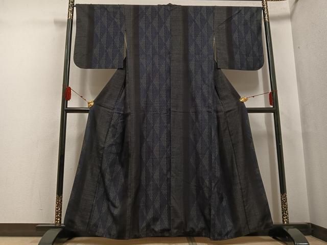 平和屋着物●本場結城紬 重要無形文化財 80亀甲 間道 正絹 逸品 AABF6090ph