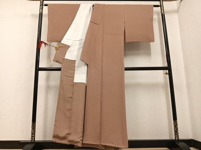平和屋着物●上質な色無地 作家物 幻の染 岩石染 赤白橡色 正絹 逸品 AABF6095ph