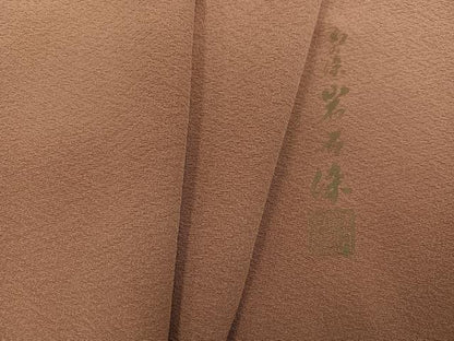 平和屋着物●上質な色無地 作家物 幻の染 岩石染 赤白橡色 正絹 逸品 AABF6095ph