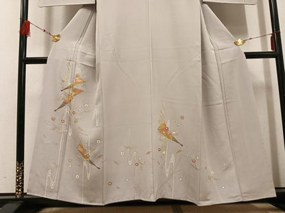平和屋着物●訪問着 友禅 刺繍 舞扇草花文 金彩 正絹 逸品 AABF6096ph