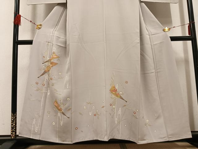 平和屋着物●訪問着 友禅 刺繍 舞扇草花文 金彩 正絹 逸品 AABF6096ph